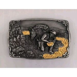 Vintage Bergamot Gold Panner 1984 Western Belt Buckle With Gold Accents
